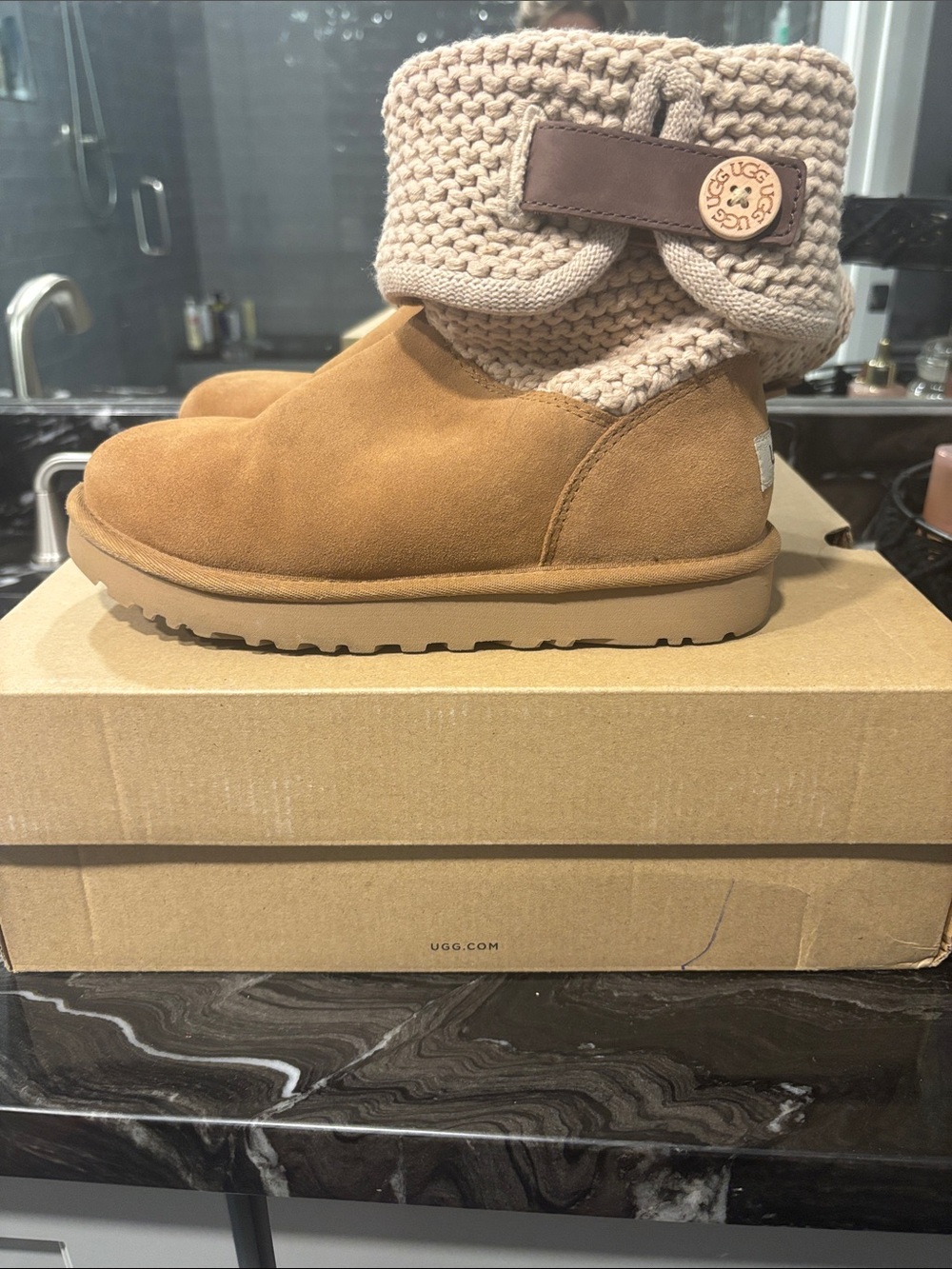 UGG Women’s  Chestnut/Tan Knit-Cuff Suede Boots